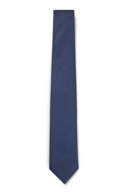 Silk-blend tie with jacquard pattern, Blue Patterned