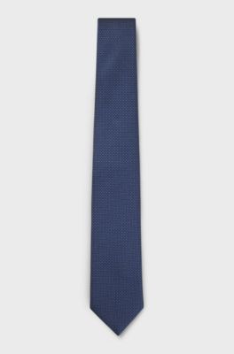 Silk-blend tie with jacquard pattern, Blue Patterned