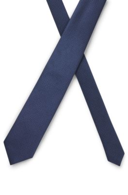 Silk-blend tie with jacquard pattern, Blue Patterned
