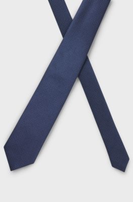 Silk-blend tie with jacquard pattern, Blue Patterned