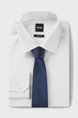 Silk-blend tie with jacquard pattern, Blue Patterned