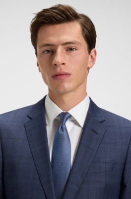 Silk-blend tie with jacquard pattern, Blue Patterned