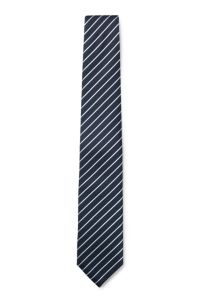 Cravate en jacquard de soie mélangée à rayures en diagonale, Bleu foncé