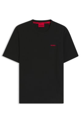 Waffle-structured pyjama T-shirt with embroidered logo, Black