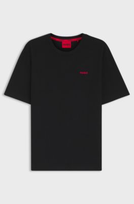 Waffle-structured pyjama T-shirt with embroidered logo, Black