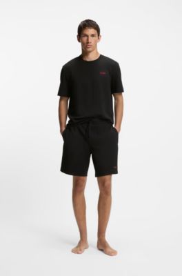 Waffle-structured pyjama T-shirt with embroidered logo, Black