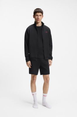 Waffle-structured pyjama T-shirt with embroidered logo, Black