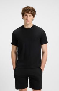 Pyjamashirt met wafelstructuur en logostiksel, Zwart