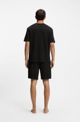 Pyjama-Shirt mit Waffelstruktur und Logo-Stickerei, Schwarz