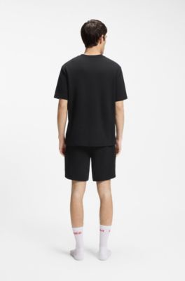 Waffle-structured pyjama T-shirt with embroidered logo, Black