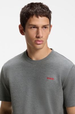 Cotton-blend pyjama top, Grey