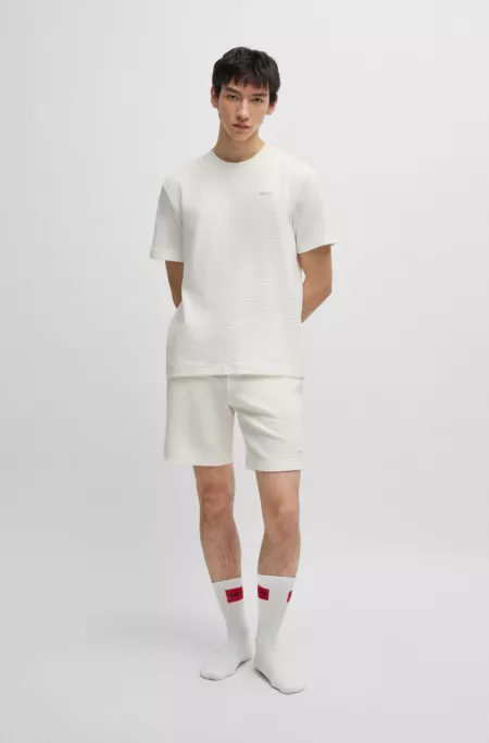 Waffle-structured pyjama T-shirt with embroidered logo