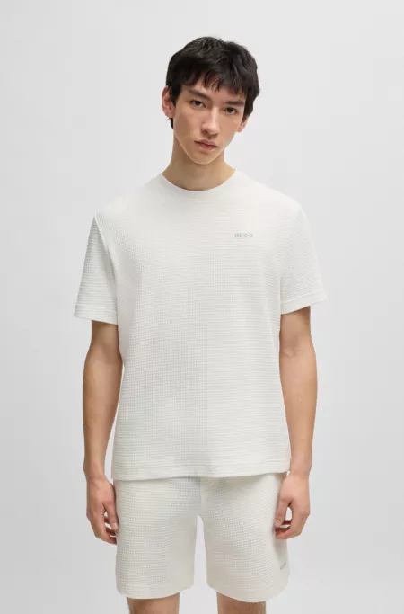 Waffle-structured pyjama T-shirt with embroidered logo