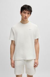 T-shirt de pyjama gaufré avec logo brodé, Blanc