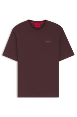 Pyjamas-T-shirt med v&aring;ffelstruktur och broderad logga, Brun