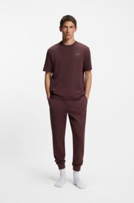 Waffle-structured pyjama T-shirt with embroidered logo, Brown