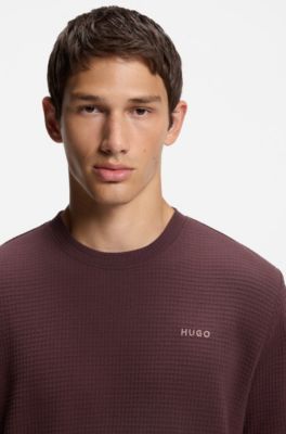 Waffle-structured pyjama T-shirt with embroidered logo, Brown