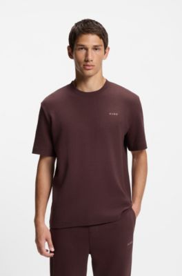 T-shirt del pigiama con lavorazione a nido d'ape e logo ricamato, Marrone