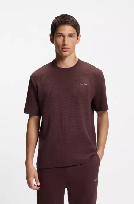 Waffle-structured pyjama T-shirt with embroidered logo