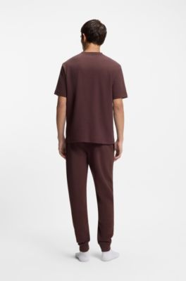 Waffle-structured pyjama T-shirt with embroidered logo, Brown