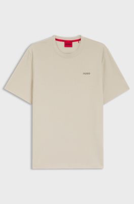 Waffle-structured pyjama T-shirt with embroidered logo, Light Beige