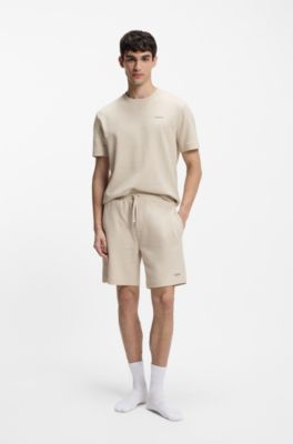 Waffle-structured pyjama T-shirt with embroidered logo, Light Beige