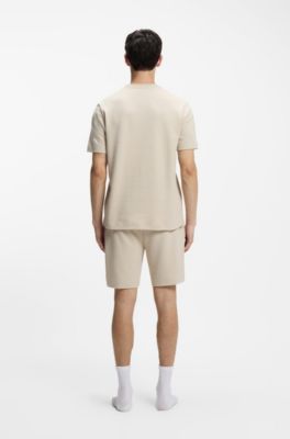 Pyjamas-T-shirt med v&aring;ffelstruktur och broderad logga, Ljusbeige