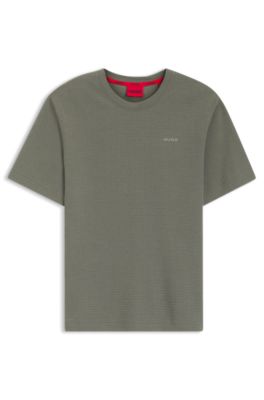 Waffle-structured pyjama T-shirt with embroidered logo, Dark Green