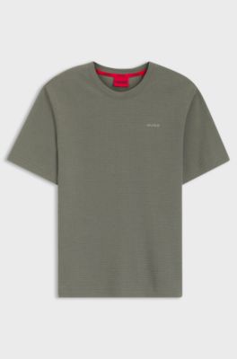 Waffle-structured pyjama T-shirt with embroidered logo, Dark Green