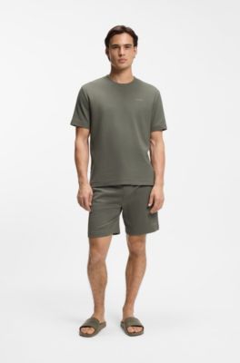 Waffle-structured pyjama T-shirt with embroidered logo, Dark Green