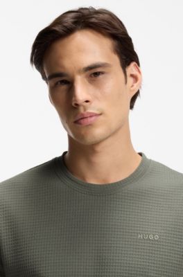 Waffle-structured pyjama T-shirt with embroidered logo, Dark Green