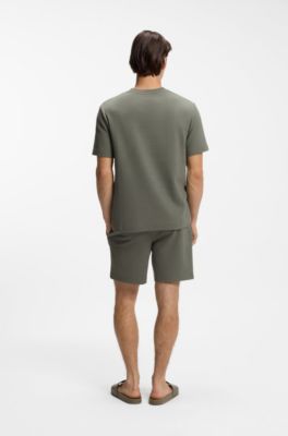 Waffle-structured pyjama T-shirt with embroidered logo, Dark Green