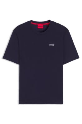 Waffle-structured pyjama T-shirt with embroidered logo, Dark Blue
