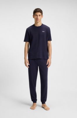 Waffle-structured pyjama T-shirt with embroidered logo, Dark Blue