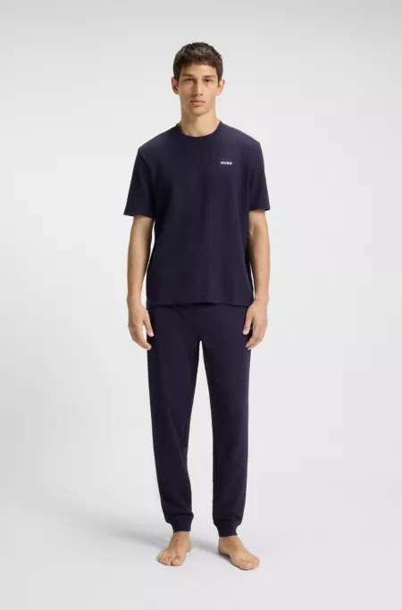 Waffle-structured pyjama T-shirt with embroidered logo