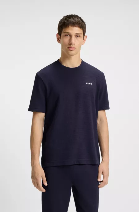 Waffle-structured pyjama T-shirt with embroidered logo