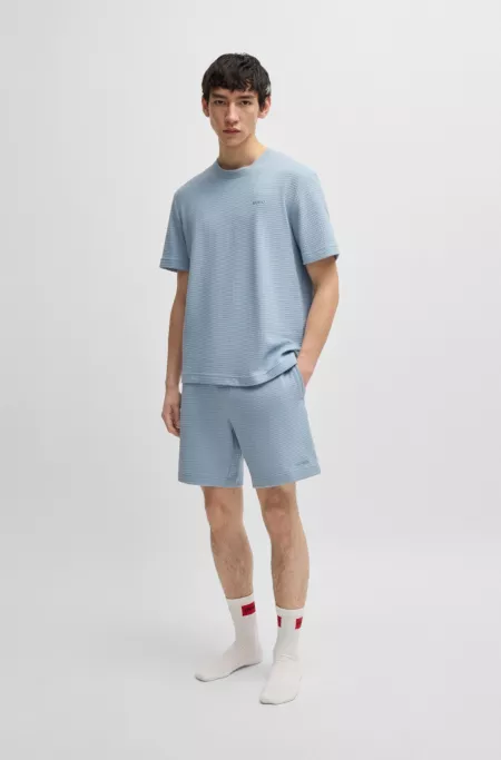 Waffle-structured pyjama T-shirt with embroidered logo
