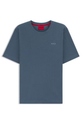 Waffle-structured pyjama T-shirt with embroidered logo, Blue
