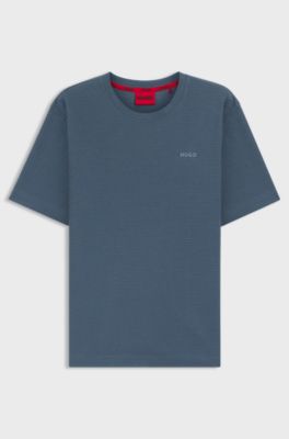 Waffle-structured pyjama T-shirt with embroidered logo, Blue