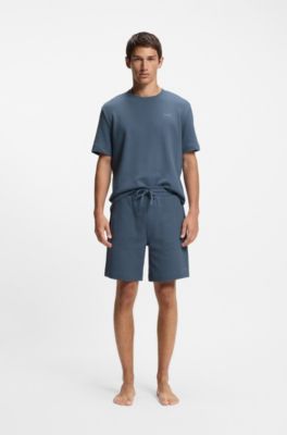 Waffle-structured pyjama T-shirt with embroidered logo, Blue