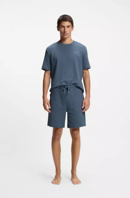 Waffle-structured pyjama T-shirt with embroidered logo