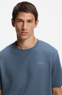 Waffle-structured pyjama T-shirt with embroidered logo, Blue