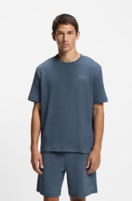 Waffle-structured pyjama T-shirt with embroidered logo, Blue