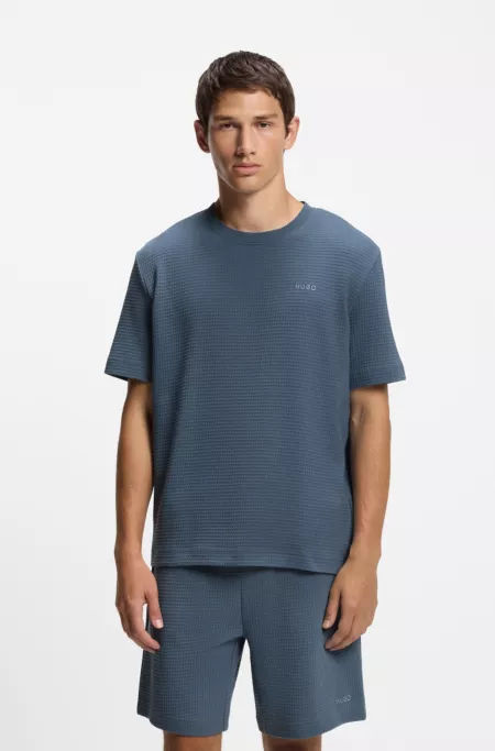 Waffle-structured pyjama T-shirt with embroidered logo