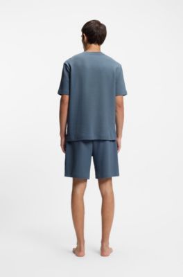 Waffle-structured pyjama T-shirt with embroidered logo, Blue