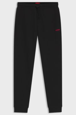 Bas de pyjama en coton m&eacute;lang&eacute; avec logo brod&eacute;, Noir