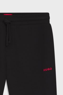 Bas de pyjama en coton m&eacute;lang&eacute; avec logo brod&eacute;, Noir