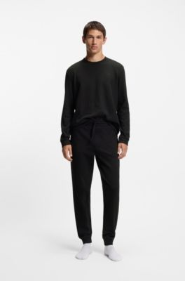 Cotton-blend pyjama bottoms with embroidered logo, Black