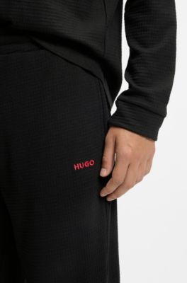 Cotton-blend pyjama bottoms with embroidered logo, Black