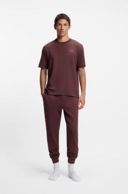 Cotton-blend pyjama bottoms with embroidered logo, Brown